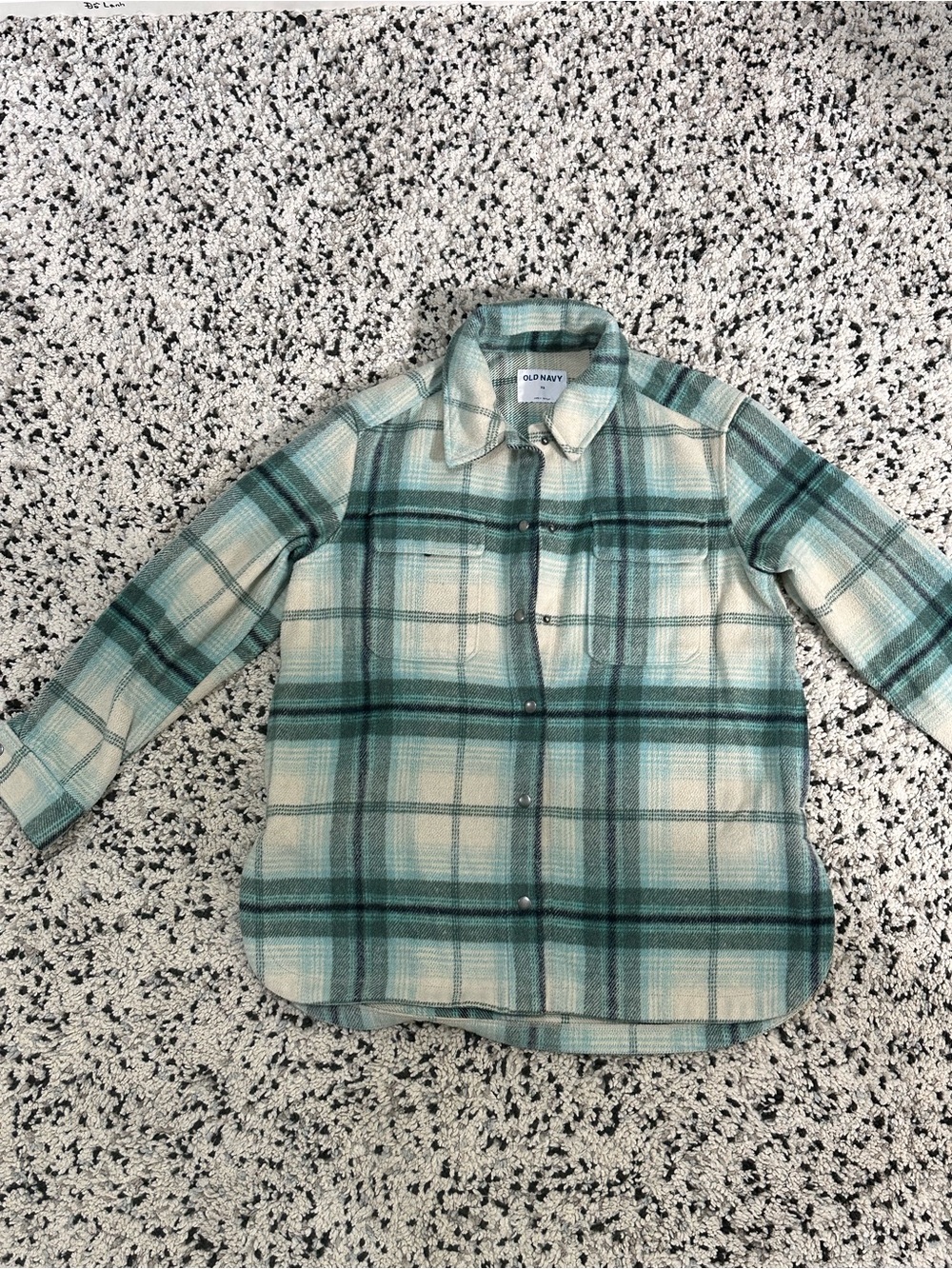 Old Navy Teal and‎ Cream Plaid Button-Down Shirt Jacket